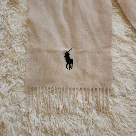 Polo Ralph Lauren 100% Lambswool Ivory Scarf with Navy Logo Made In Italy Flawed - Picture 5 of 9